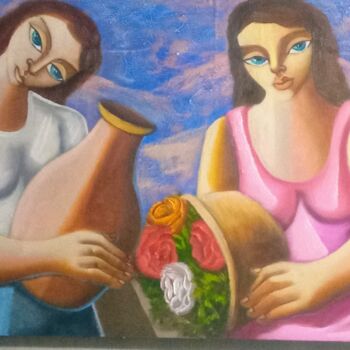Pintura intitulada "Mulheres amigas" por Nando Ribeiro, Obras de arte originais, Óleo