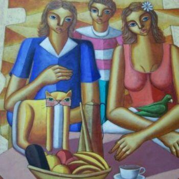 Painting titled "MULHERES A MESA" by Nando Ribeiro, Original Artwork