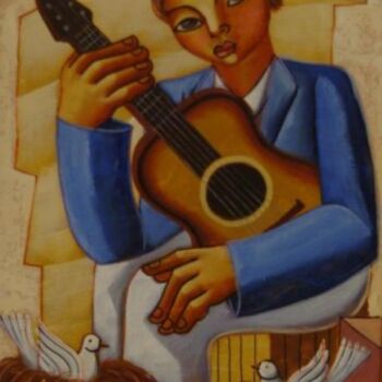 Pintura intitulada "MENINO MUSICO" por Nando Ribeiro, Obras de arte originais