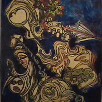 Painting titled "A mulher e o cachor…" by Ronald Costa, Original Artwork