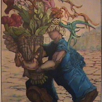Painting titled "O menino e as flores" by Ronald Costa, Original Artwork