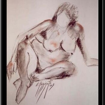 Drawing titled "Fusain FRANCINE N°42" by Nadine Pizzinato, Original Artwork