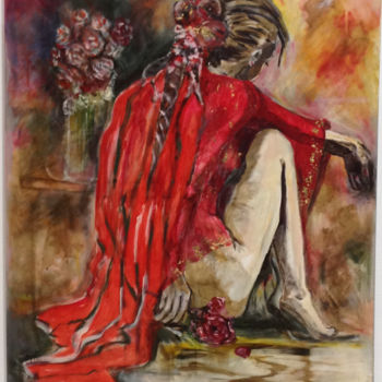 Peinture intitulée "femmealarose.jpg" par Nadine Pizzinato, Œuvre d'art originale, Acrylique