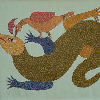 Картина под названием "Gond Painting" - Nankusiya Shyam, Подлинное произведение искусства, Акрил