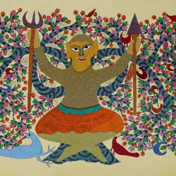 绘画 标题为“Gond Painting  ( GO…” 由Nankusiya Shyam, 原创艺术品, 丙烯