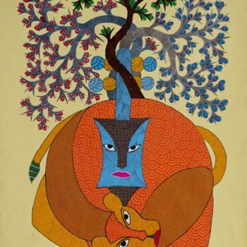 Peinture intitulée "Gond Painting  ( Tr…" par Nankusiya Shyam, Œuvre d'art originale, Acrylique