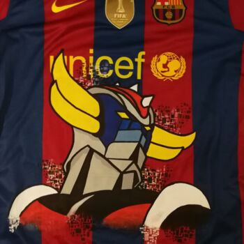 Textile Art titled "Barça Goldo" by Nanoab, Original Artwork, Acrylic