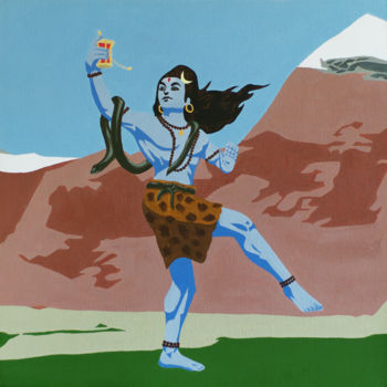 Painting titled "Dancing god" by Eva Shu, Original Artwork, Acrylic Mounted on Cardboard