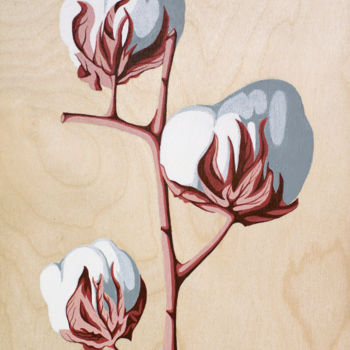 Painting titled "Cotton flowers" by Eva Shu, Original Artwork, Acrylic Mounted on Wood Panel