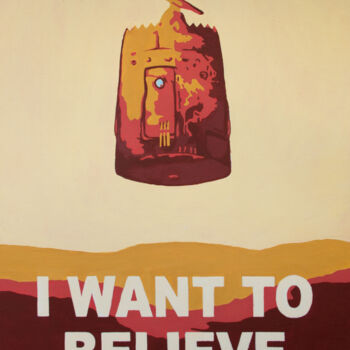 Painting titled "I want to believe" by Eva Shu, Original Artwork, Acrylic Mounted on Cardboard