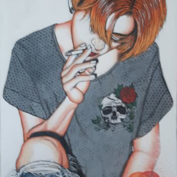 「SMOK IN」というタイトルの絵画 Nanouによって, オリジナルのアートワーク, アクリル ウッドストレッチャーフレームにマウント