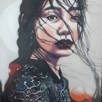 Painting titled "Mulan" by Nanou, Original Artwork, Acrylic Mounted on Wood Panel