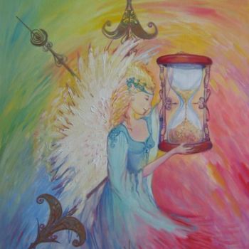 Painting titled "Ange du temps" by Nanou, Original Artwork, Oil