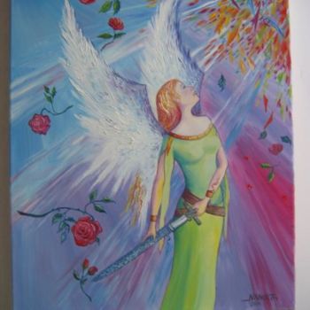 Painting titled "ange gardien" by Nanou, Original Artwork, Oil