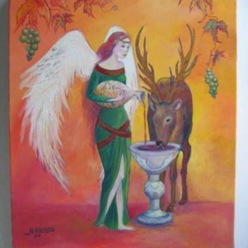 Painting titled "ange de l'amitié" by Nanou, Original Artwork, Oil