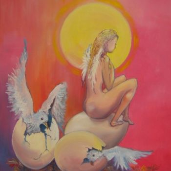 Painting titled "ange des origines" by Nanou, Original Artwork, Oil