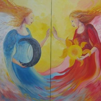 Peinture intitulée "anges solaires et l…" par Nanou, Œuvre d'art originale, Huile