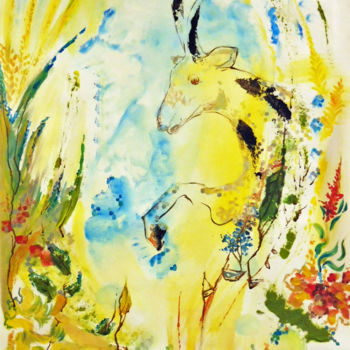 Peinture intitulée "la chèvre" par Nanou, Œuvre d'art originale, Acrylique