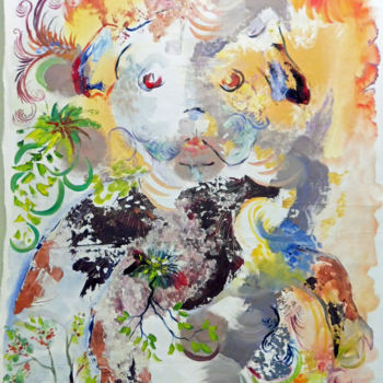 Peinture intitulée "le chien" par Nanou, Œuvre d'art originale, Acrylique