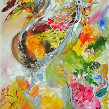 Painting titled "coq" by Nanou, Original Artwork, Acrylic