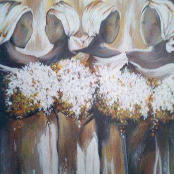 Peinture intitulée "Girls bring flowers" par S.Stathi, Œuvre d'art originale, Acrylique