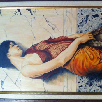 Painting titled "the tambourine girl" by S.Stathi, Original Artwork, Oil