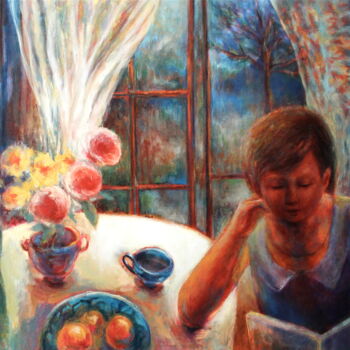 "Girl with a Book" başlıklı Tablo Naoko Paluszak tarafından, Orijinal sanat, Petrol