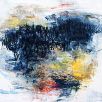 Painting titled "Blue Senses IX" by Naoko Paluszak, Original Artwork, Oil Mounted on Wood Stretcher frame