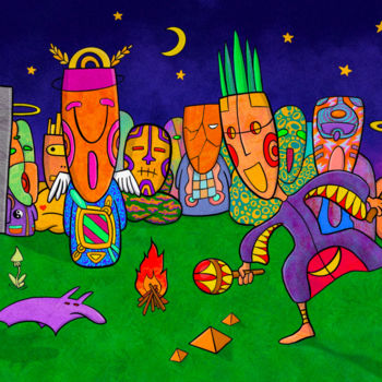 Digitale Kunst mit dem Titel "Shamans dance" von Napasio, Original-Kunstwerk, 2D digitale Arbeit