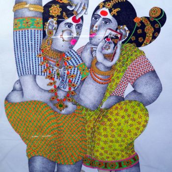 图画 标题为“gossip-1.jpg” 由Narahari Bhawandla, 原创艺术品, 墨