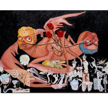 Malerei mit dem Titel "Hemotransfusion" von Narcissuz, Original-Kunstwerk, Öl Auf Keilrahmen aus Holz montiert