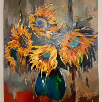 Pittura intitolato "Sunflowers (40x50cm…" da Narek Jaghacpanyan, Opera d'arte originale, Olio Montato su Telaio per barella…