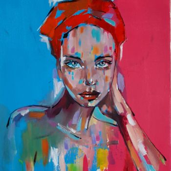 Painting titled "She (40x60cm, oil/c…" by Narek Jaghacpanyan, Original Artwork, Oil Mounted on Wood Stretcher frame