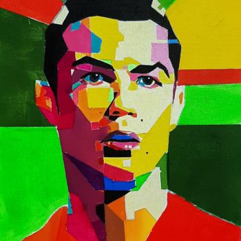 Painting titled "Cristiano Ronaldo (…" by Narek Jaghacpanyan, Original Artwork, Acrylic Mounted on Wood Stretcher frame