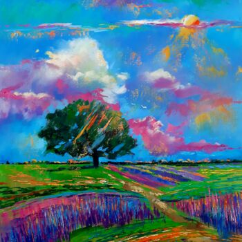 Painting titled "Solitary tree (50x6…" by Narek Jaghacpanyan, Original Artwork, Oil Mounted on Wood Stretcher frame