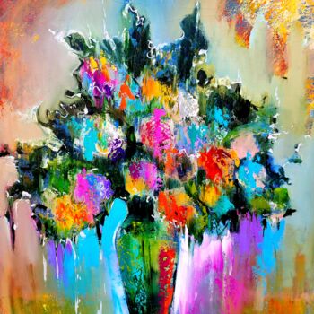 Pintura intitulada "Colorful flowers (5…" por Narek Jaghacpanyan, Obras de arte originais, Óleo Montado em Armação em madeira