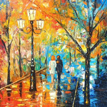 Painting titled "Autumn walking (60x…" by Narek, Original Artwork, Oil Mounted on Wood Stretcher frame