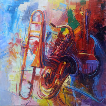 Painting titled "Jazz" by Narek, Original Artwork, Oil Mounted on Cardboard