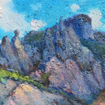 Painting titled "Armenian landscape" by Narek, Original Artwork, Oil Mounted on Wood Stretcher frame