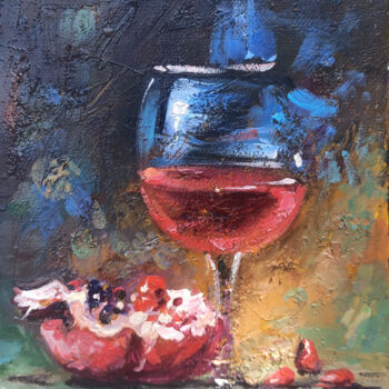 Painting titled "Wine and Pomegranat…" by Narek, Original Artwork, Oil Mounted on Wood Stretcher frame