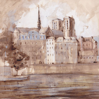 Desenho intitulada "Paris, Notre Dame i…" por Narine Grigoryan, Obras de arte originais