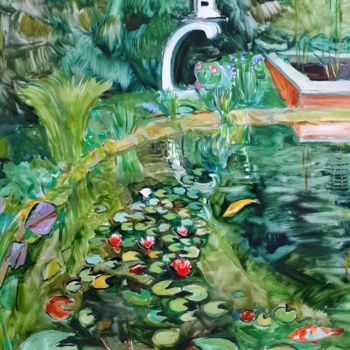Painting titled "Japanese garden in…" by Narine Grigoryan, Original Artwork