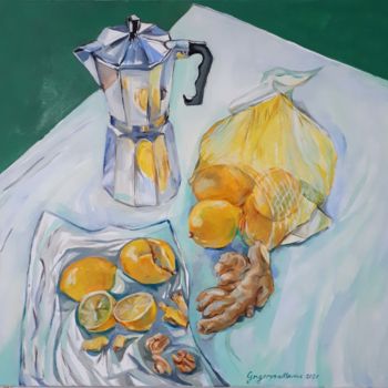 Painting titled "Still-life in Green" by Narine Grigoryan, Original Artwork, Oil