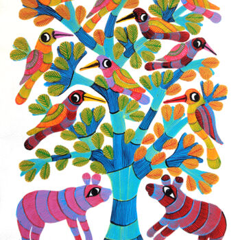 Peinture intitulée "Tree Of Life 3" par Narmada Prashad, Œuvre d'art originale, Acrylique