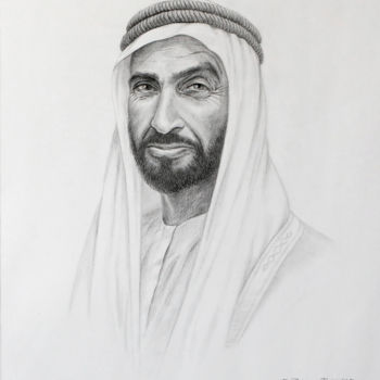 Рисунок под названием "Portrait of Sheikh…" - Vladimir Narykov, Подлинное произведение искусства, Графит