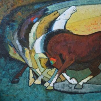 Pintura titulada "Cercle de chevaux" por Nasser Ghazizadeh, Obra de arte original, Oleo