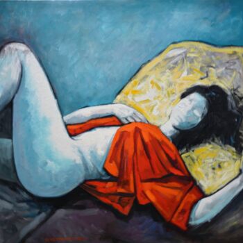 Painting titled "Nu soleil" by Nasser Ghazizadeh, Original Artwork, Oil