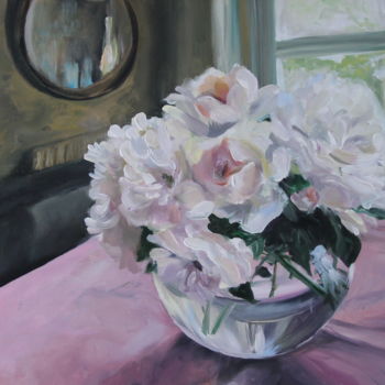 Painting titled "Розы на столе" by Anastasia Kolesnikova, Original Artwork, Oil