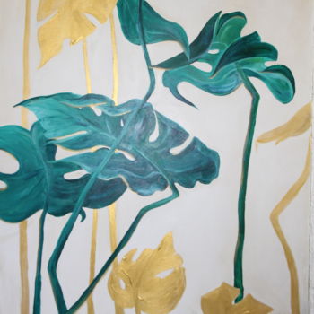 Painting titled "monstera" by Anastasia Kolesnikova, Original Artwork, Airbrush