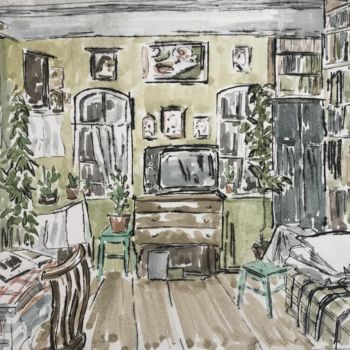 Printmaking titled "A room" by Nastya Chernenko, Original Artwork, Engraving